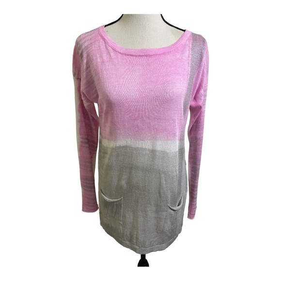 Sweater Linen Italian made. Color blocked. Pockets in front. Size Small.… - Picture 2 of 11